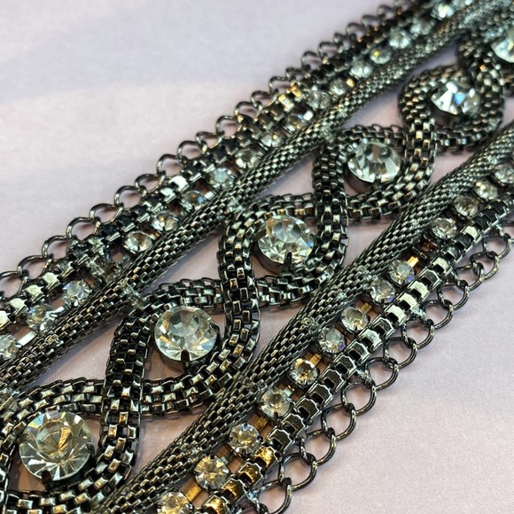 Chunky Crystal Statement Cuff Bracelet Gunmetal Tone - Picture 4 of 5